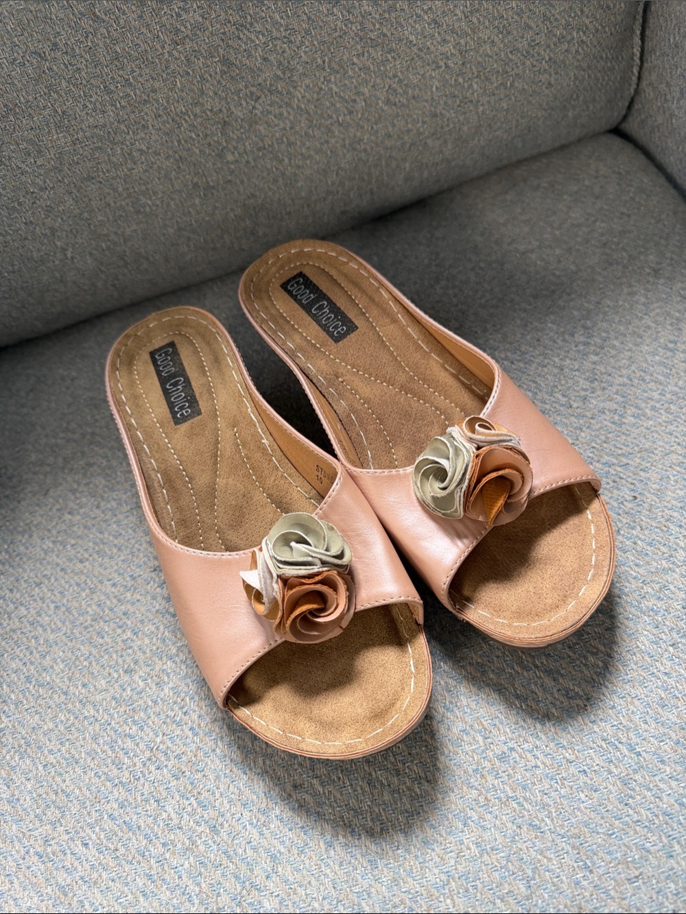 Good Choice Pink Slide Mules with Floral Rosette